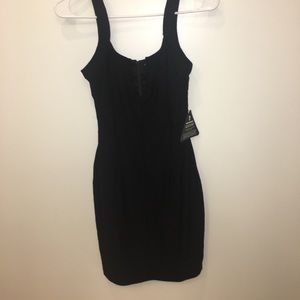 Black mini dress with funky cutout neckline